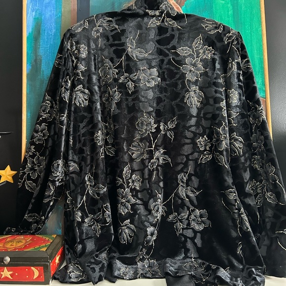 Vintage 90s Tradition black Velvet Jacket Floral Gold Sparkle Asian Cocktail 14 - Picture 14 of 16